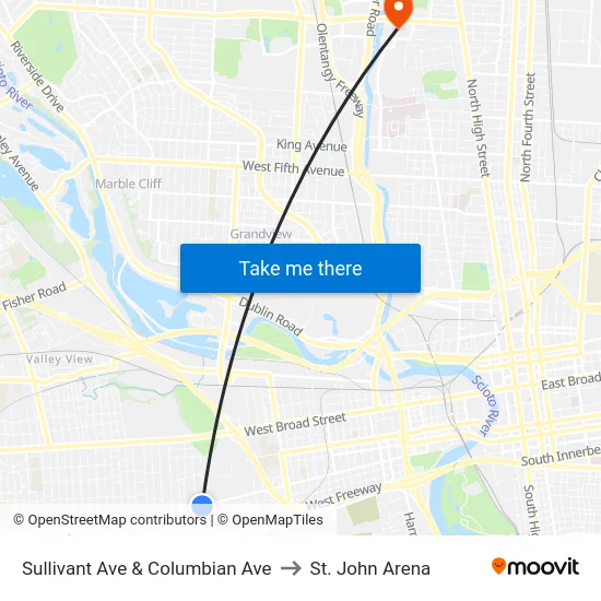 Sullivant Ave & Columbian Ave to St. John Arena map