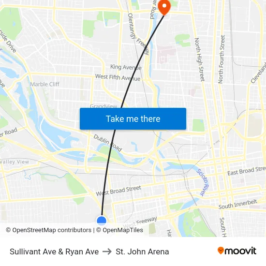 Sullivant Ave & Ryan Ave to St. John Arena map