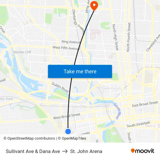 Sullivant Ave & Dana Ave to St. John Arena map