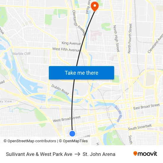 Sullivant Ave & West Park Ave to St. John Arena map
