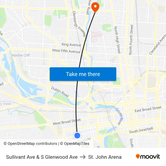 Sullivant Ave & S Glenwood Ave to St. John Arena map