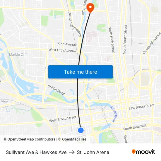 Sullivant Ave & Hawkes Ave to St. John Arena map