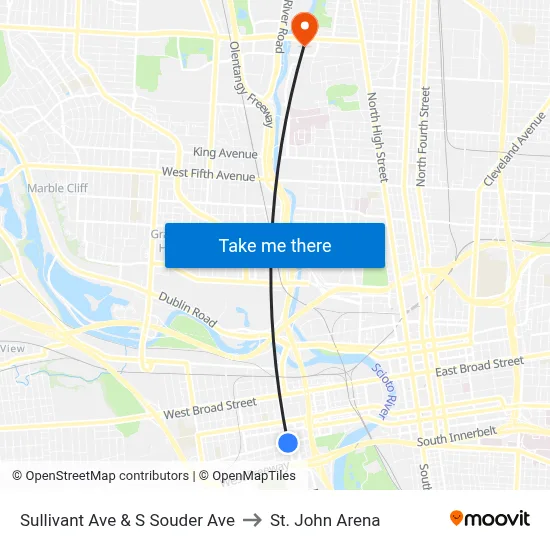Sullivant Ave & S Souder Ave to St. John Arena map