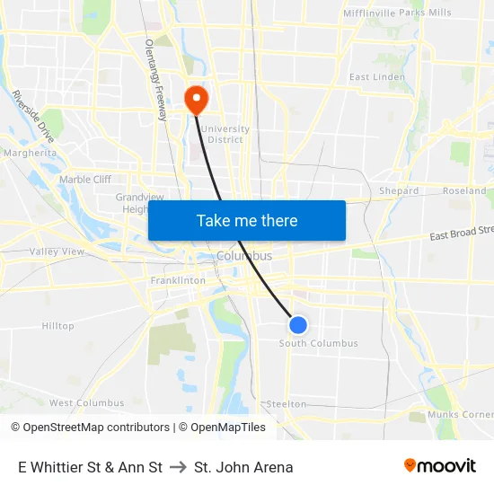 E Whittier St & Ann St to St. John Arena map