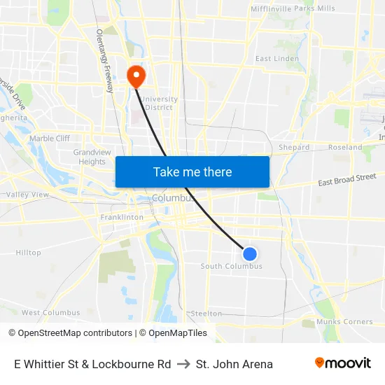 E Whittier St & Lockbourne Rd to St. John Arena map
