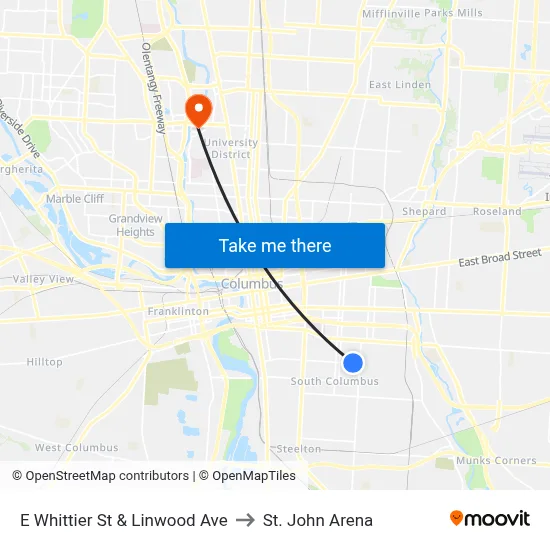 E Whittier St & Linwood Ave to St. John Arena map