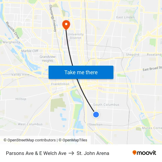Parsons Ave & E Welch Ave to St. John Arena map