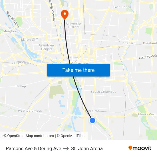 Parsons Ave & Dering Ave to St. John Arena map