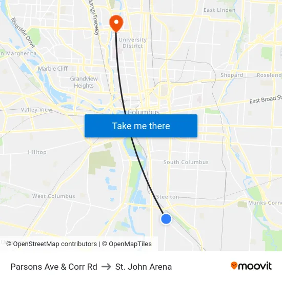 Parsons Ave & Corr Rd to St. John Arena map