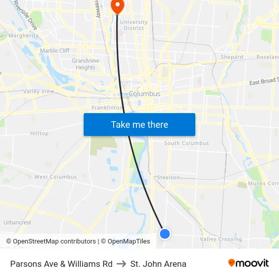 Parsons Ave & Williams Rd to St. John Arena map