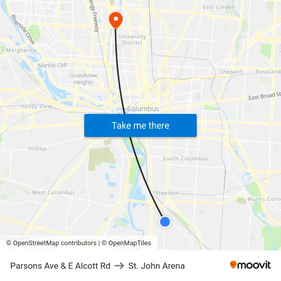 Parsons Ave & E Alcott Rd to St. John Arena map