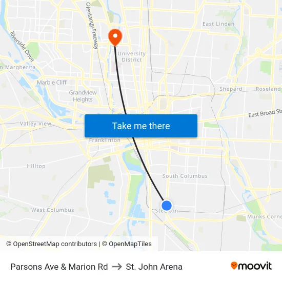 Parsons Ave & Marion Rd to St. John Arena map