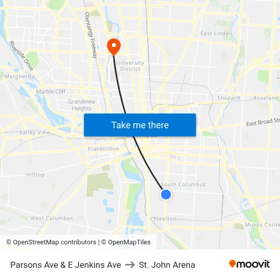 Parsons Ave & E Jenkins Ave to St. John Arena map