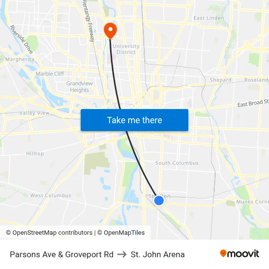 Parsons Ave & Groveport Rd to St. John Arena map