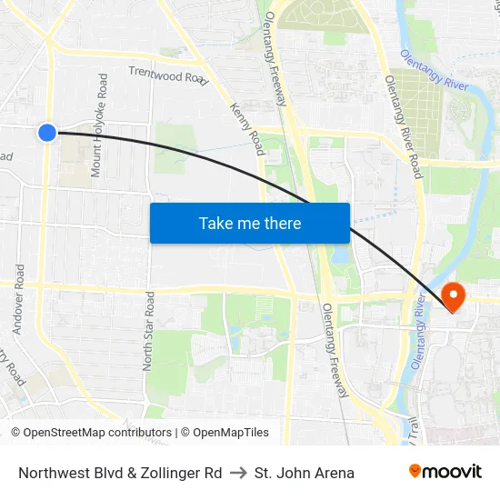 Northwest Blvd & Zollinger Rd to St. John Arena map