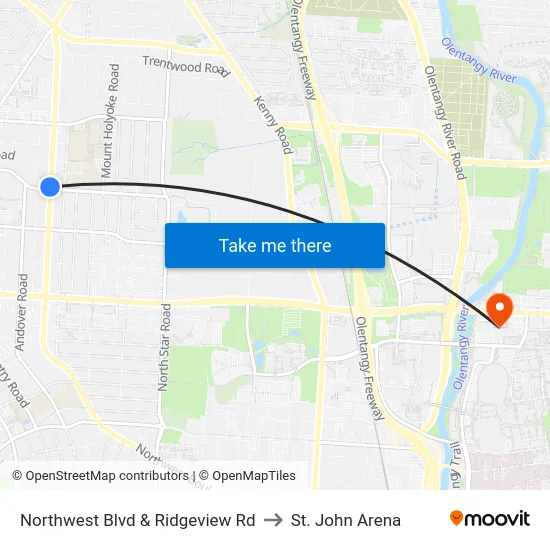 Northwest Blvd & Ridgeview Rd to St. John Arena map