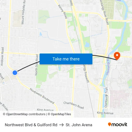 Northwest Blvd & Guilford Rd to St. John Arena map