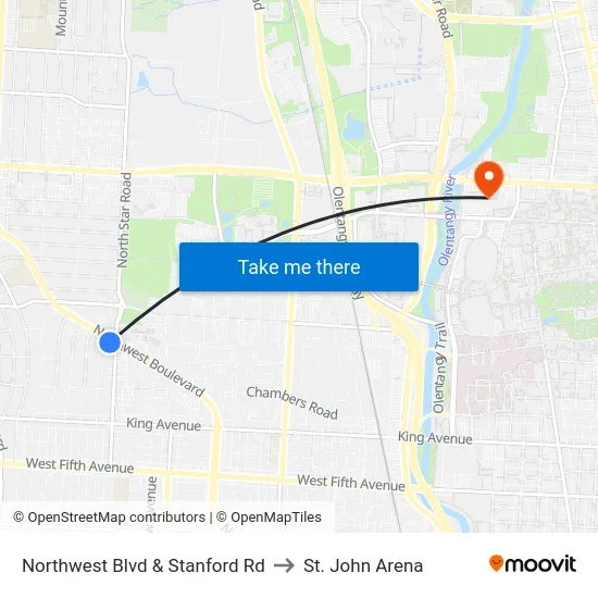 Northwest Blvd & Stanford Rd to St. John Arena map