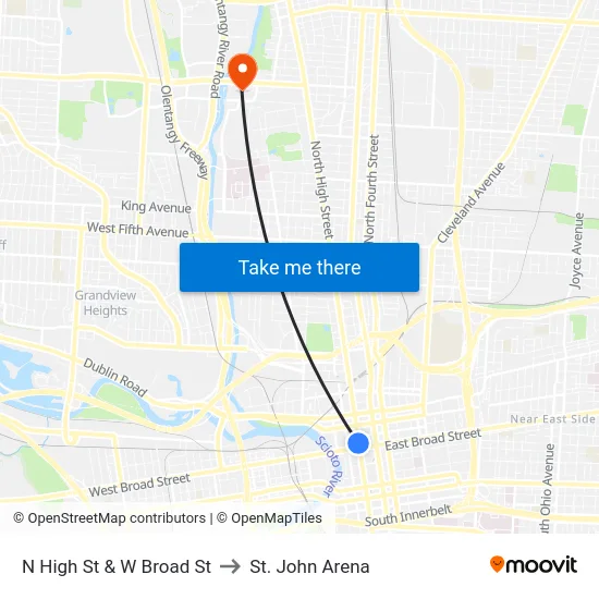 N High St & W Broad St to St. John Arena map