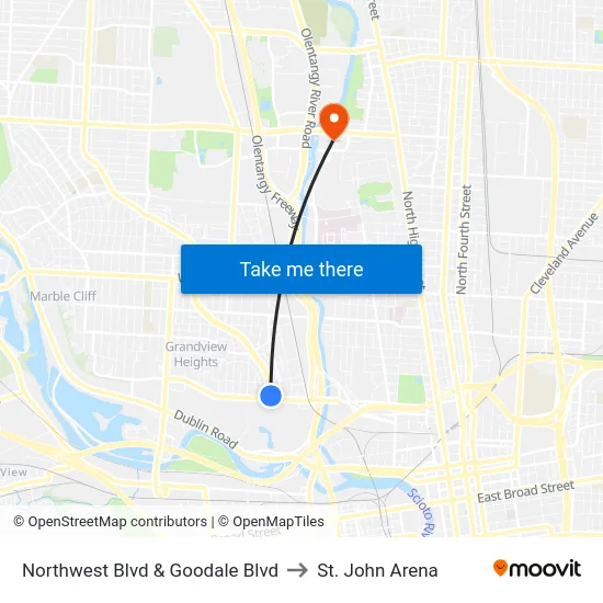 Northwest Blvd & Goodale Blvd to St. John Arena map