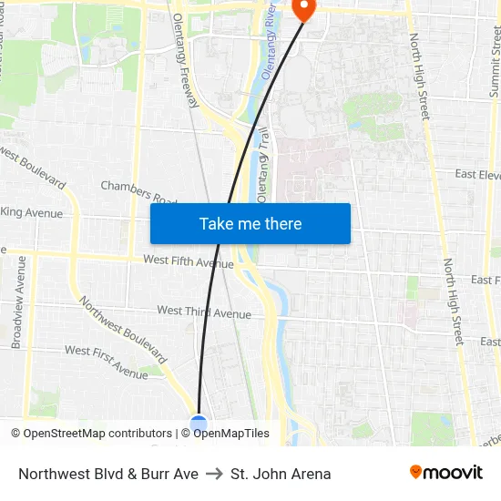 Northwest Blvd & Burr Ave to St. John Arena map