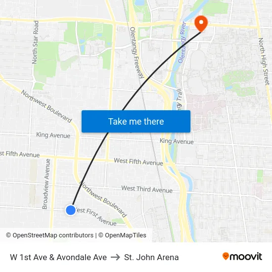 W 1st Ave & Avondale Ave to St. John Arena map
