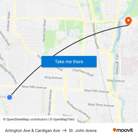 Arlington Ave & Cardigan Ave to St. John Arena map