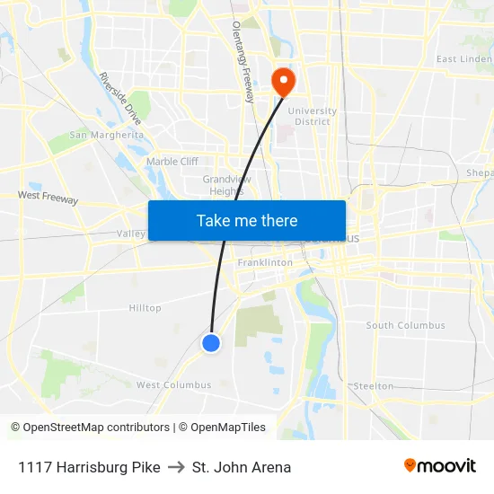 1117 Harrisburg Pike to St. John Arena map