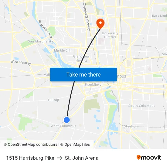 1515 Harrisburg Pike to St. John Arena map