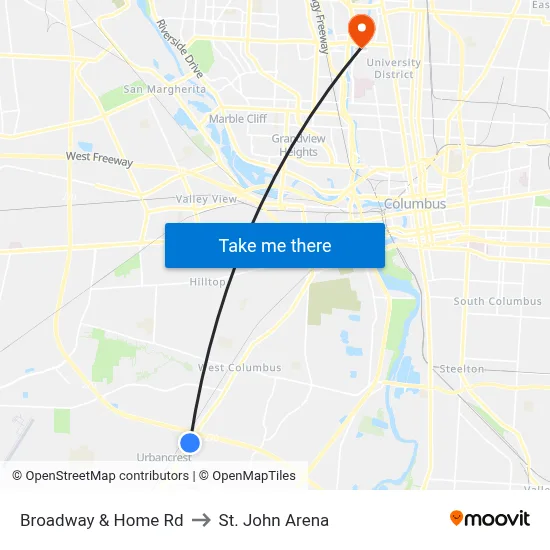 Broadway & Home Rd to St. John Arena map