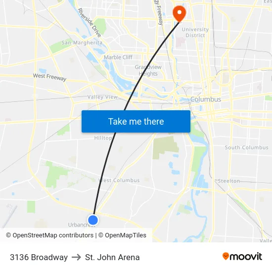 3136 Broadway to St. John Arena map