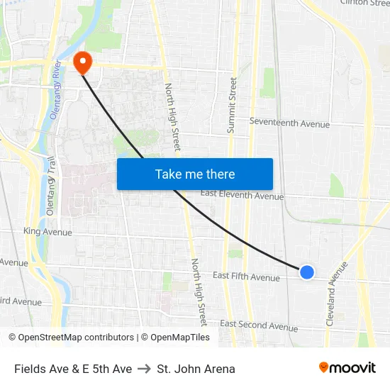 Fields Ave & E 5th Ave to St. John Arena map