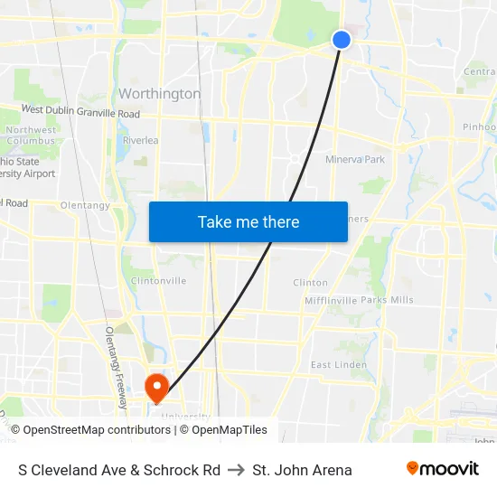 S Cleveland Ave & Schrock Rd to St. John Arena map