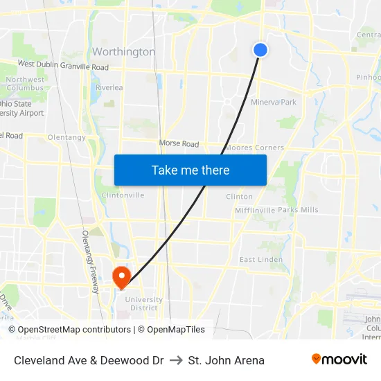 Cleveland Ave & Deewood Dr to St. John Arena map
