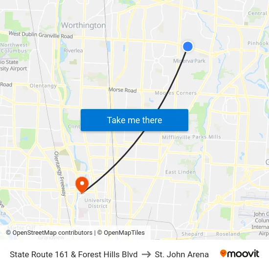 State Route 161 & Forest Hills Blvd to St. John Arena map