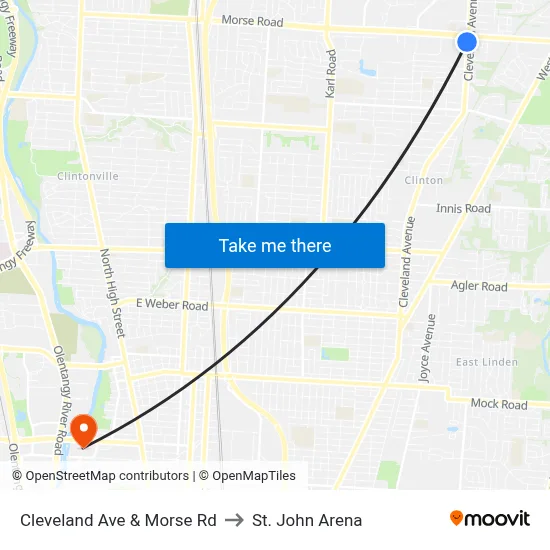 Cleveland Ave & Morse Rd to St. John Arena map