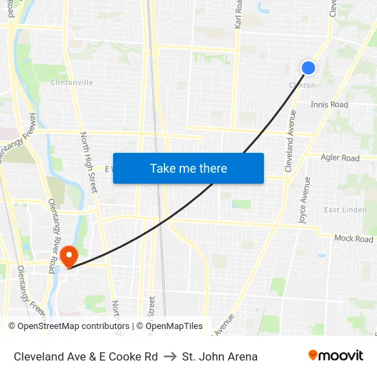 Cleveland Ave & E Cooke Rd to St. John Arena map