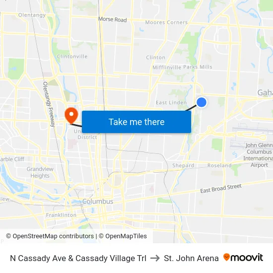 N Cassady Ave & Cassady Village Trl to St. John Arena map