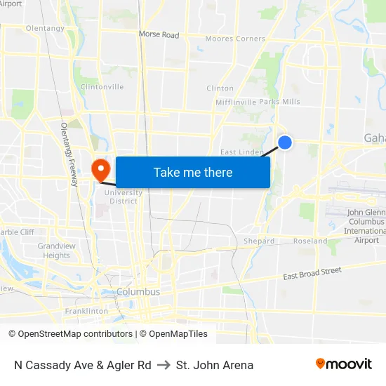 N Cassady Ave & Agler Rd to St. John Arena map