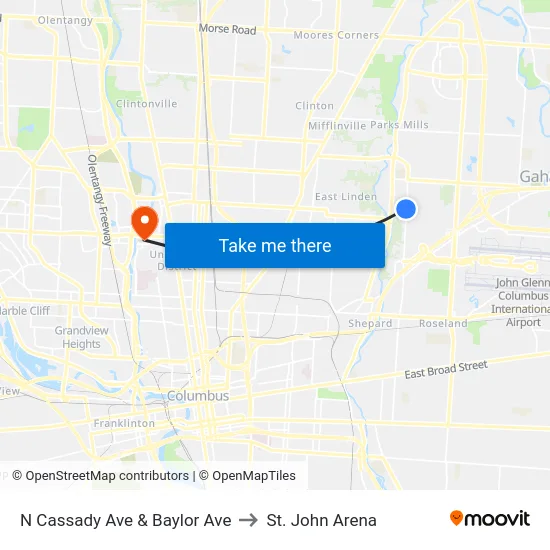 N Cassady Ave & Baylor Ave to St. John Arena map