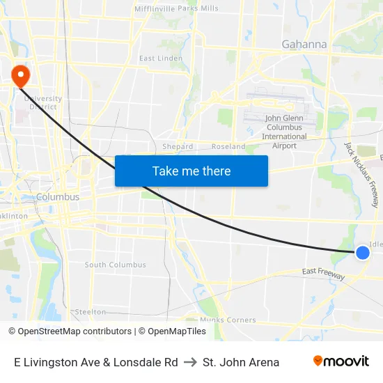 E Livingston Ave & Lonsdale Rd to St. John Arena map