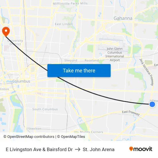 E Livingston Ave & Bairsford Dr to St. John Arena map