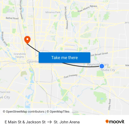 E Main St & Jackson St to St. John Arena map