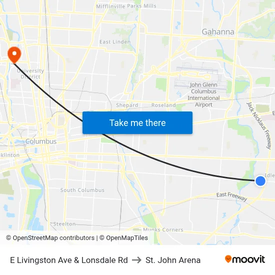 E Livingston Ave & Lonsdale Rd to St. John Arena map