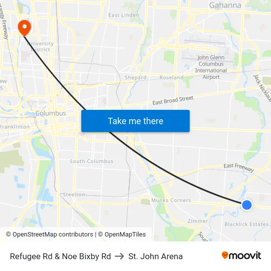 Refugee Rd & Noe Bixby Rd to St. John Arena map