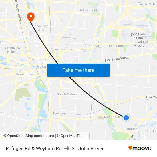Refugee Rd & Weyburn Rd to St. John Arena map