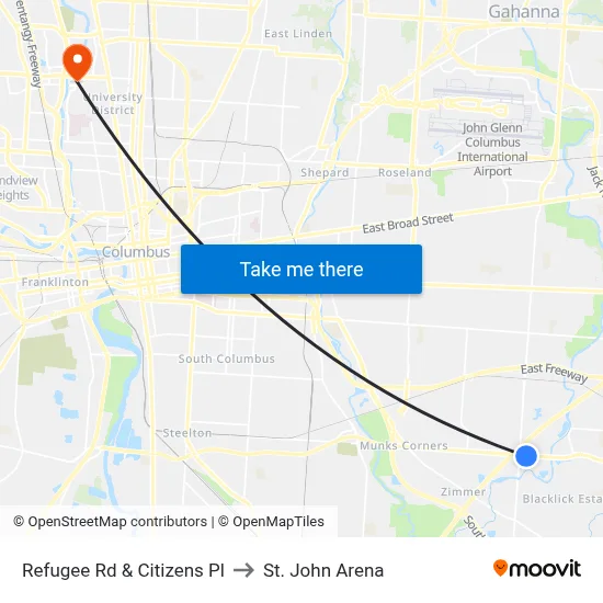 Refugee Rd & Citizens Pl to St. John Arena map