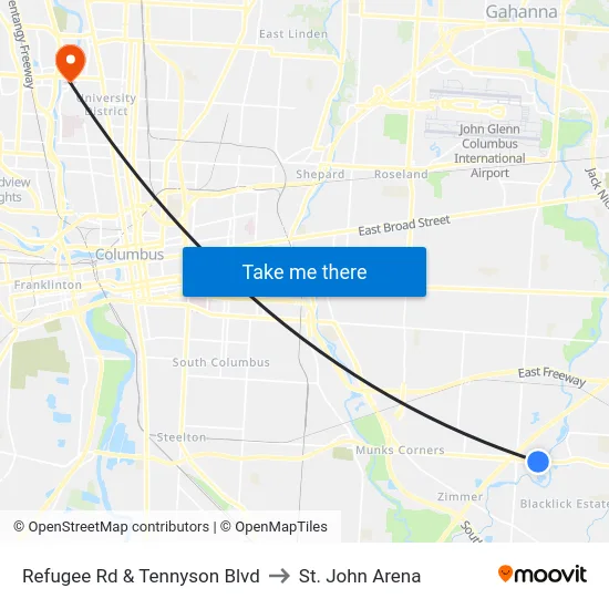 Refugee Rd & Tennyson Blvd to St. John Arena map
