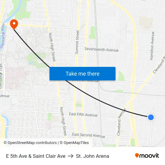 E 5th Ave & Saint Clair Ave to St. John Arena map