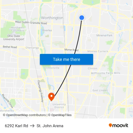 6292 Karl Rd to St. John Arena map